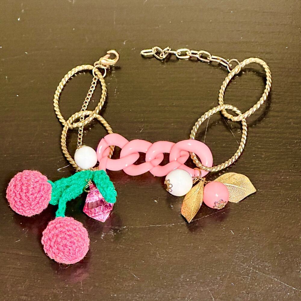 Super Cute Girly Pink Cherries Bracelet